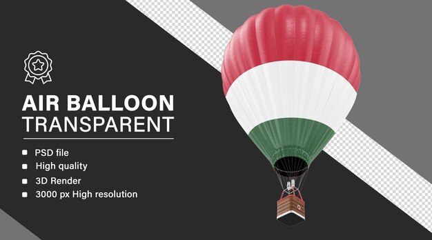 Dirigible 3D con la bandera de Hungría aislada sobre un fondo transparente