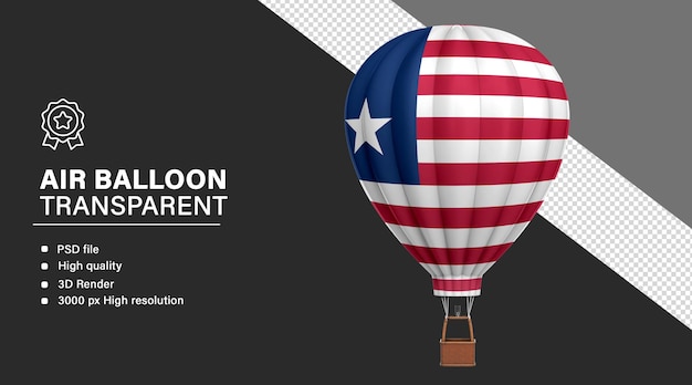 Dirigible 3D con la bandera de Liberia aislada en un fondo transparente