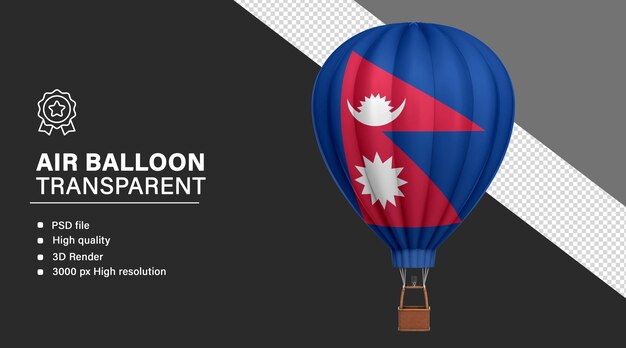 Dirigible 3D con la bandera de Nepal aislada en un fondo transparente