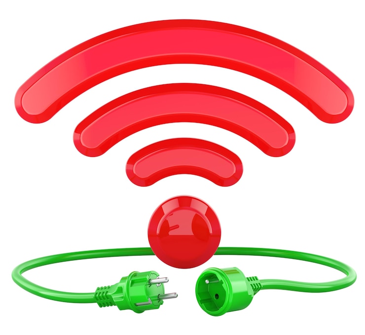 PSD disable of wifi internet connection disconnection of network concept 3d rendering isolated on transparent background