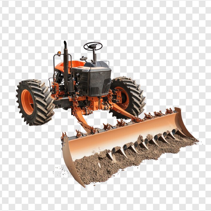 PSD disc plow with rotating discs for soil cutting isolated on transparent background