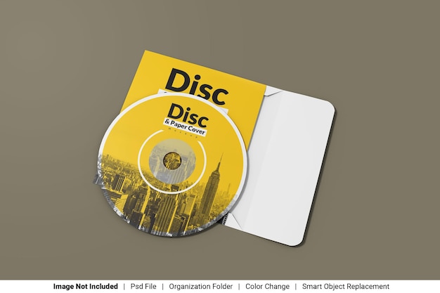 PSD disc with paper cover mockup