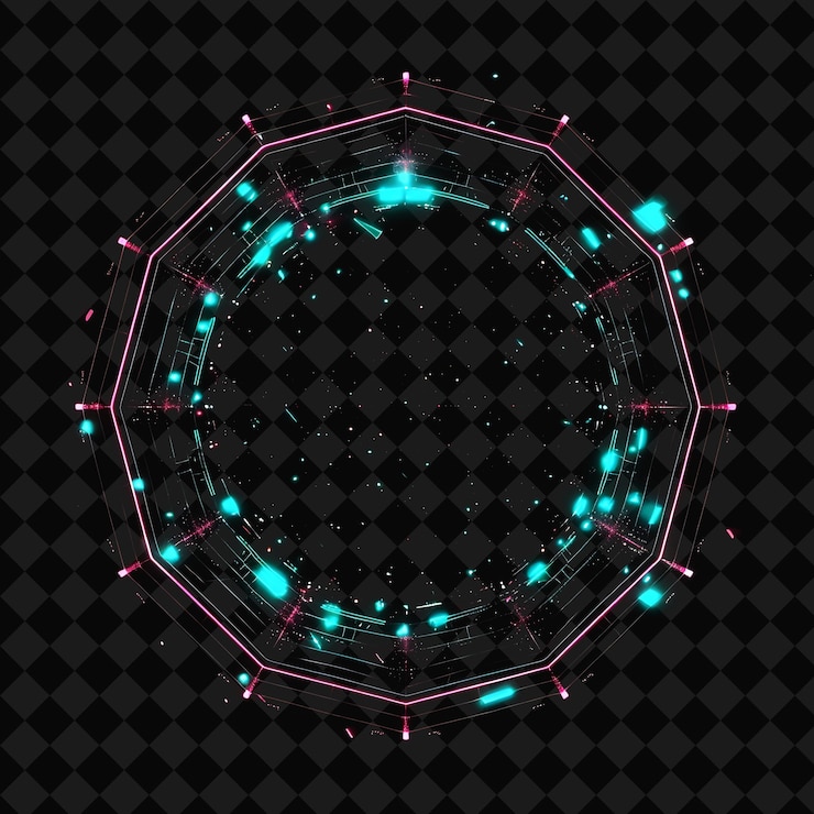 PSD disco disperso de neón brillante dentro de una silueta heptadeca png y2k diseños de espacio de neón