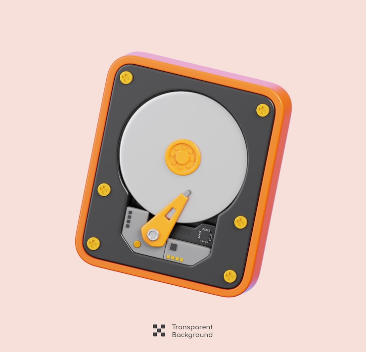 PSD disco duro hdd aislado elemento de hardware de la computadora icono de representación 3d