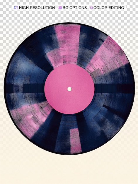Disco in vinile colorato su sfondo rosa e blu Gingham