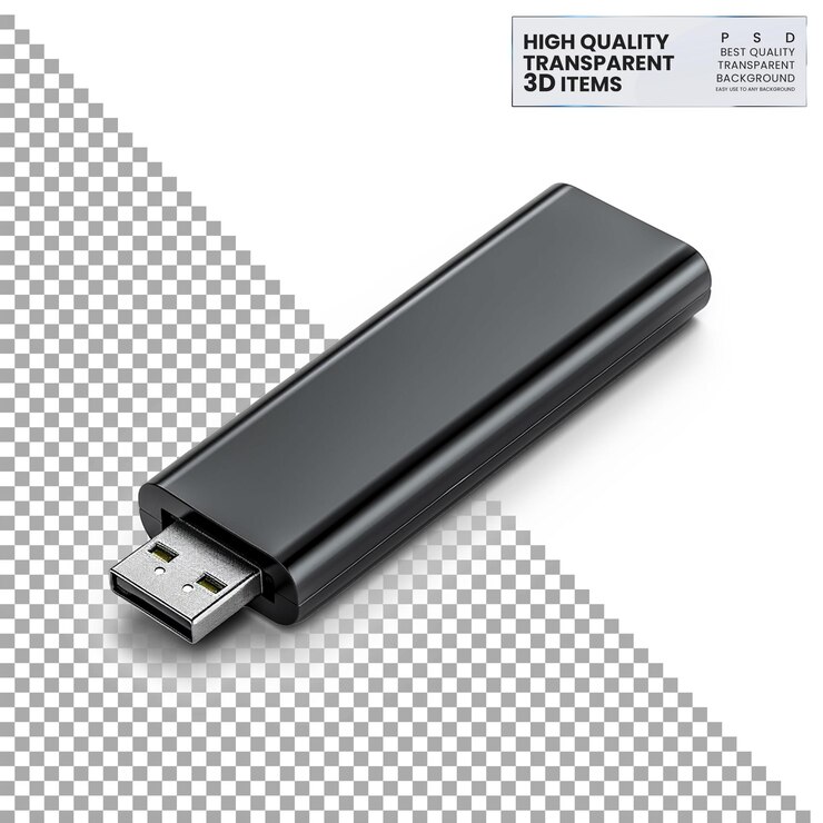 PSD disco usb flash dispositivo de almacenamiento portátil en un fondo transparente