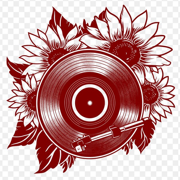 PSD un disco de vinilo rojo con flores y una imagen de una flor