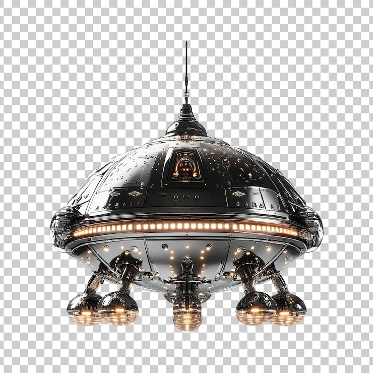 PSD disco voador de alta tecnologia com propulsores iluminados em fundo transparente