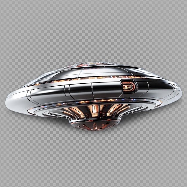 disco voador prateado isolado em fundo transparente nave espacial ufo futurista png generativo ai