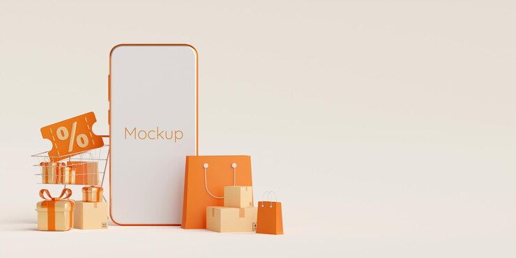 Discount code with shopping online application on mobile 3d illustration