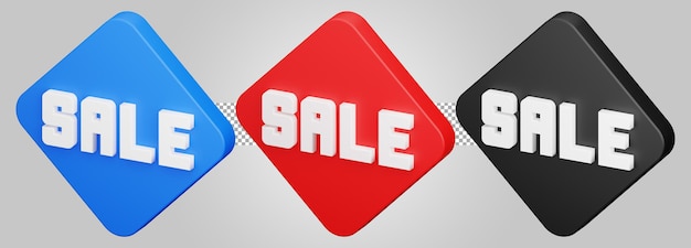 PSD discount commerce label rot blau schwarz illustration, transparenter hintergrund für unternehmen. 3d-rendering