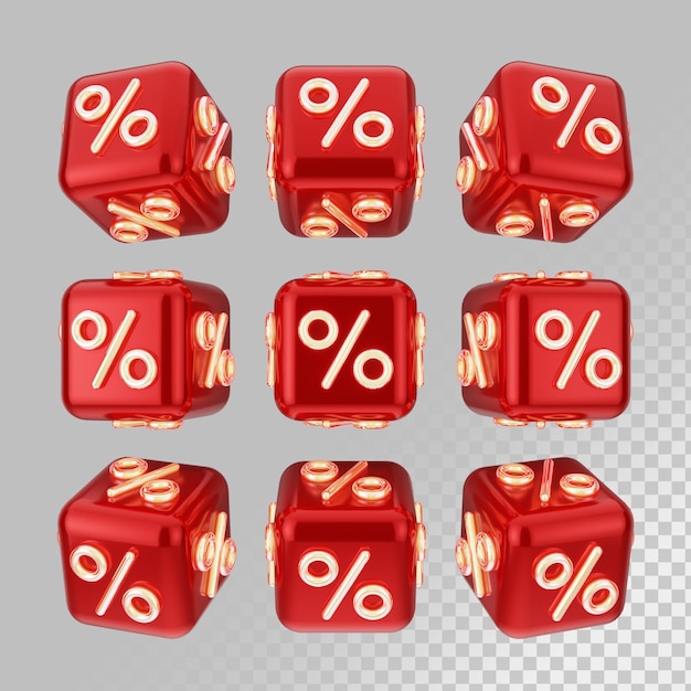 discount percent icons in realistic 3d render set