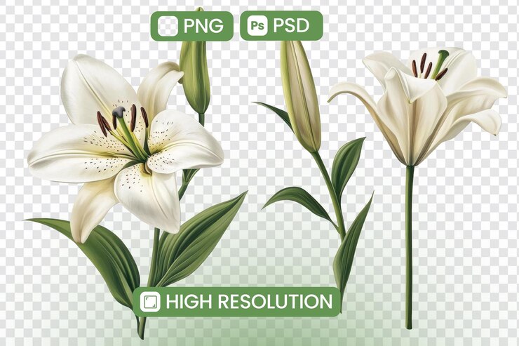 PSD discover exquisite white lilies highresolution png and psd graphic resources for design projects botanical illustrations and floral arrangements natures elegance and beauty