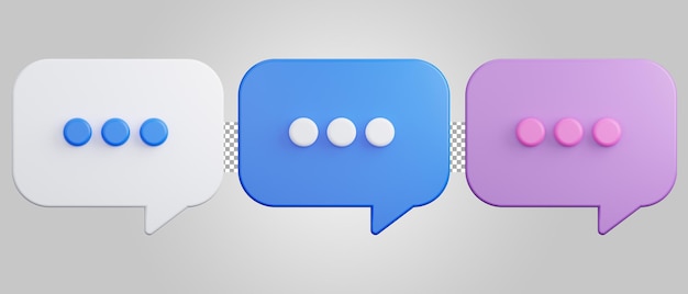 Discusión de charla de chat de burbuja púrpura azul blanco sobre fondo transparente Ilustración 3D