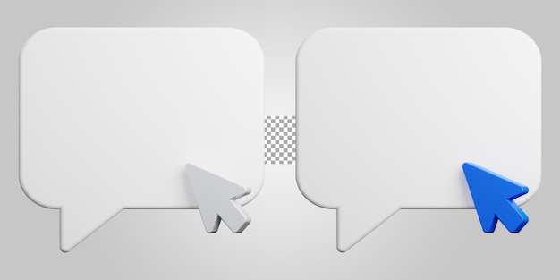 Discusión de chat de burbujas con cursor sobre fondo transparente 3D Render