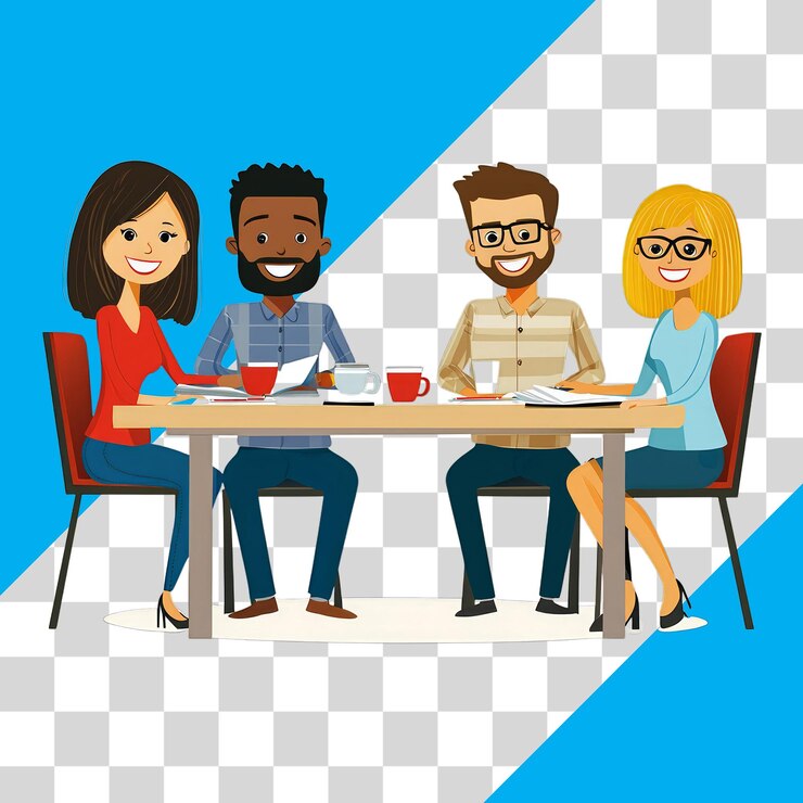 PSD discusión de trabajo en equipo con un fondo colorido