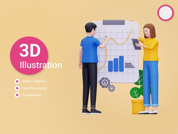 Discussão 3D sobre ilustração de estratégia de inicialização de negócios