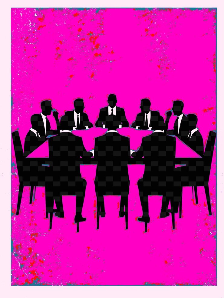PSD discussion de table ronde avec un candidat à la présidence et une illustration de campagne électorale bitc flat