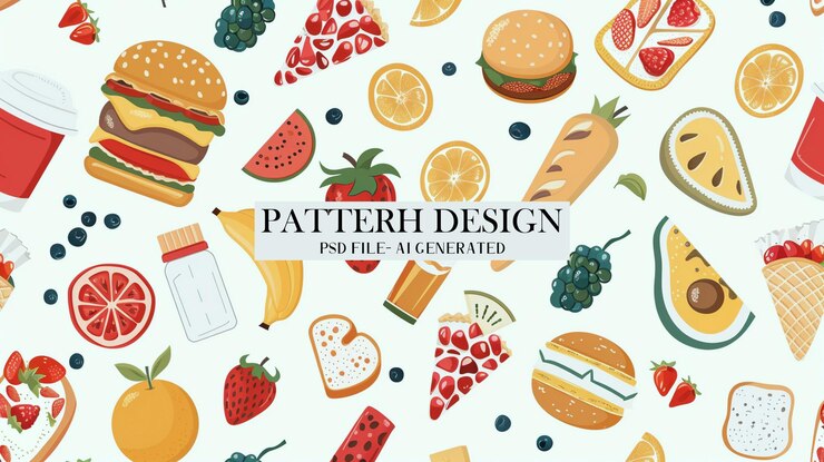 PSD disegni colorati e appetitosi di cibo disegnati a mano per divertimento