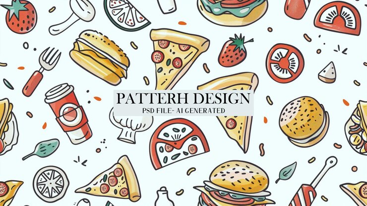 PSD disegni colorati e appetitosi di cibo disegnati a mano per divertimento