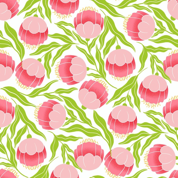 Disegno a mano di fiori vivaci e senza cuciture, ricchi di fiori colorati e foglie tropicali lussureggianti