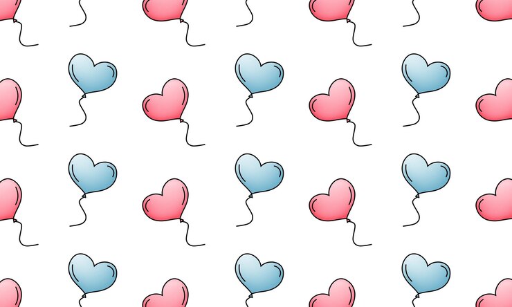 PSD disegno a raster ripetitivo con palloncini a forma di cuore rosa e blu su sfondo bianco