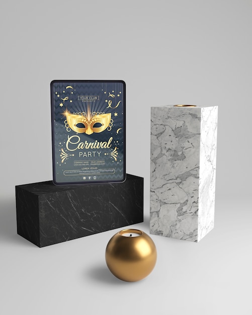Disegno astratto minimalista con mock-up e palla d'oro