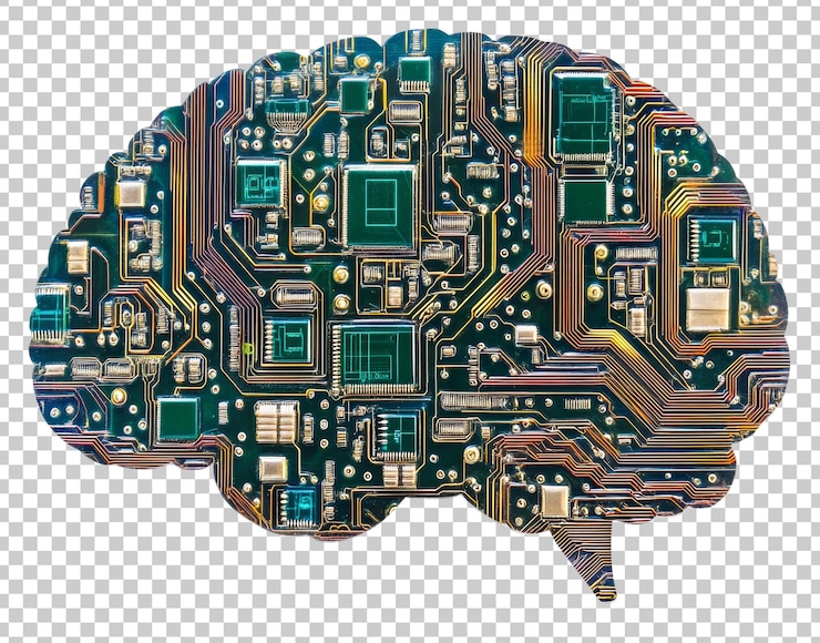 PSD disegno del cervello digitale a circuito isolato su uno sfondo trasparente