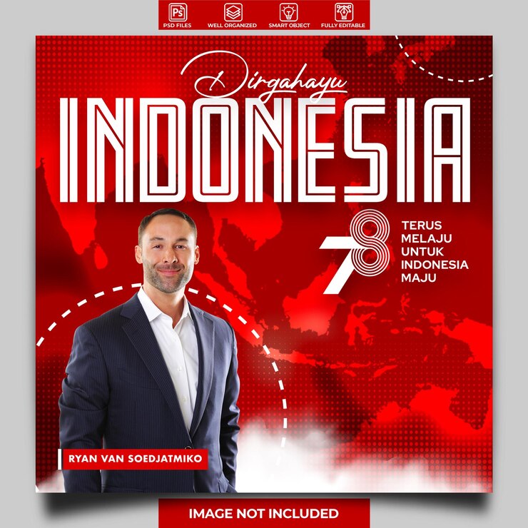 PSD disegno del manifesto di festa dell'indipendenza dell'indonesia