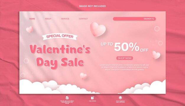 Disegno del modello della pagina di destinazione della vendita di San Valentino