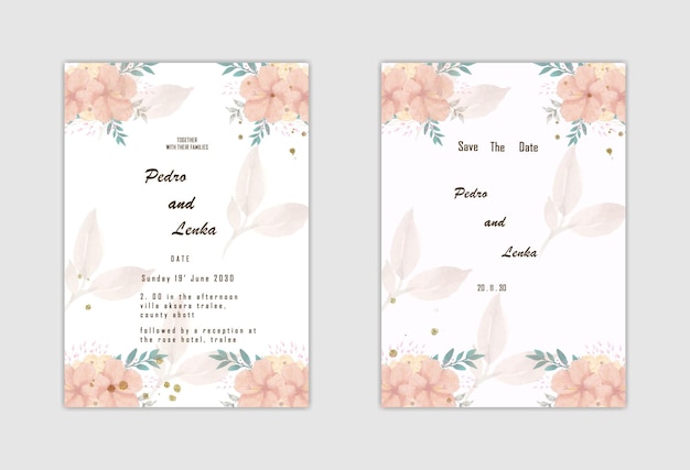 Disegno del modello di invito a nozze floreale disegnato a mano Psd Premium