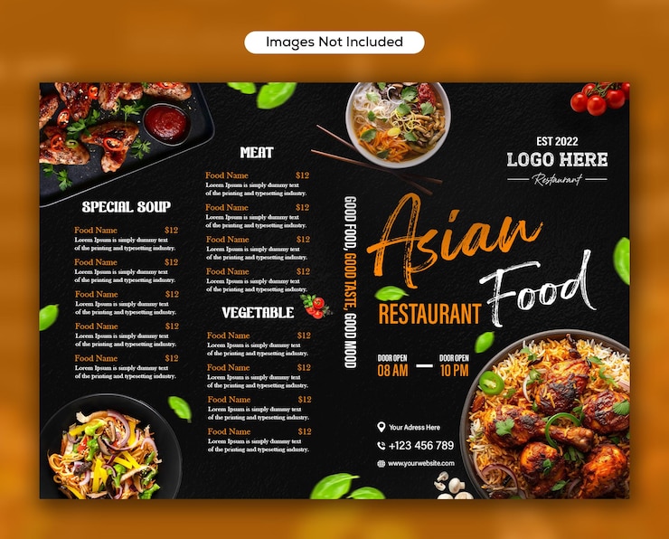 PSD disegno del modello di menu del ristorante bifold