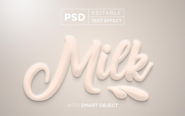 PSD disegno del modello di mockup di tipografia alimentare effetto testo modificabile latte