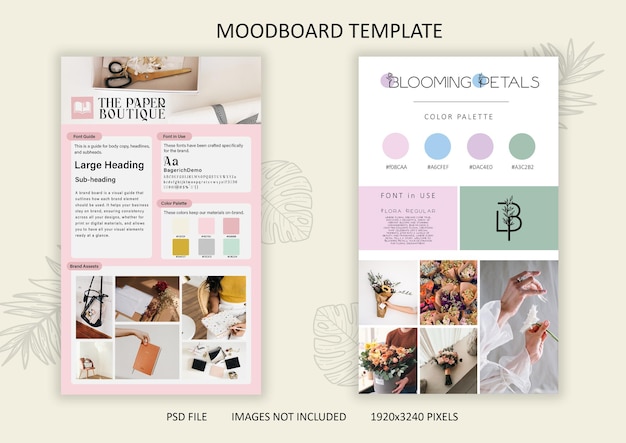 Disegno del modello di mood board piatto vettoriale gratuito PSD