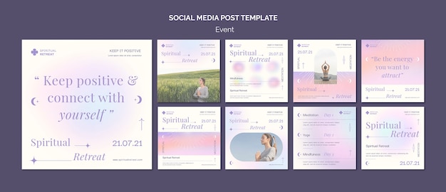 Disegno del modello di post di instagram dell'evento di ritiro spirituale
