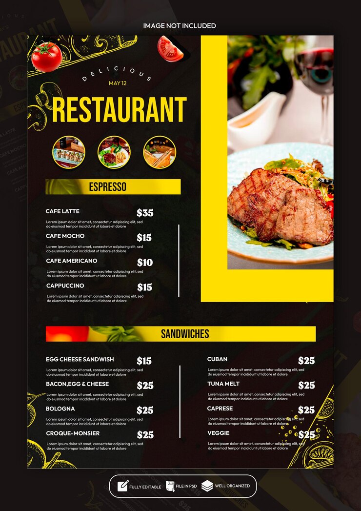 Disegno del modello di poster del menu del ristorante