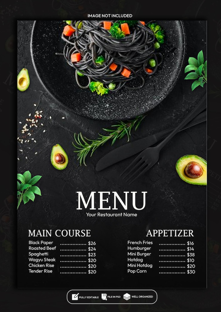 PSD disegno del modello di poster del menu del ristorante