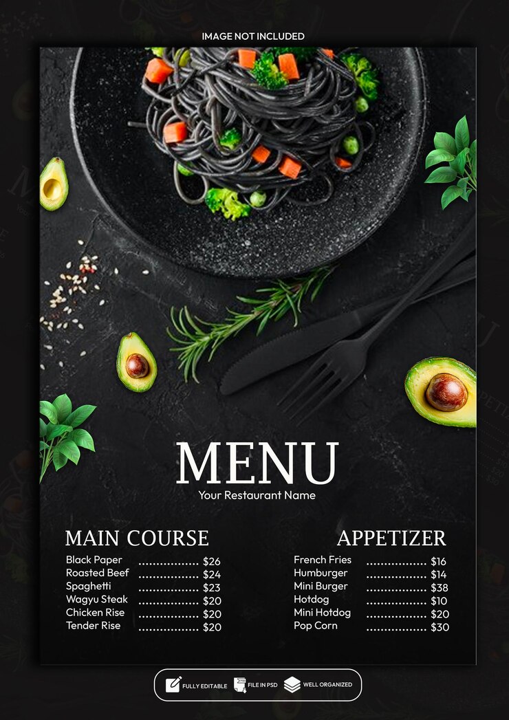 PSD disegno del modello di poster del menu del ristorante