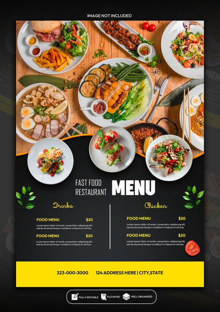 Disegno del modello di poster del menu speciale del ristorante