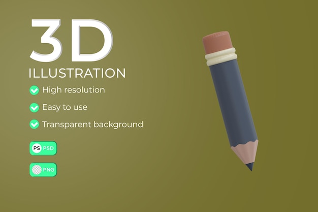 Disegno dell'illustrazione dell'icona della matita 3D