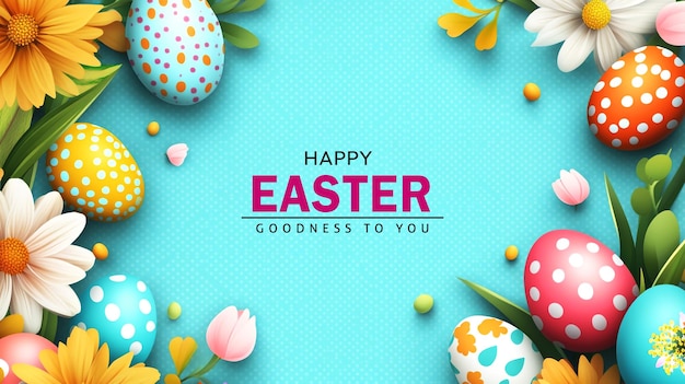 Disegno di bandiera pasquale con coniglietto e fiori di primavera