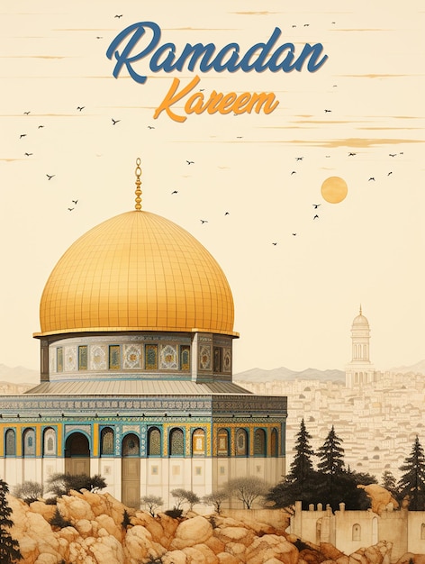 Disegno di biglietto di auguri islamico per il Ramadan con composizione di sfondo islamico