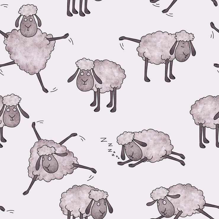 PSD disegno di carta senza cuciture isolato di pecore disegnate in acquerello che fanno cose diverse