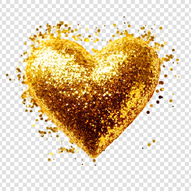 Disegno di cuore d'oro scintillante per il giorno di San Valentino o occasioni speciali su uno sfondo trasparente