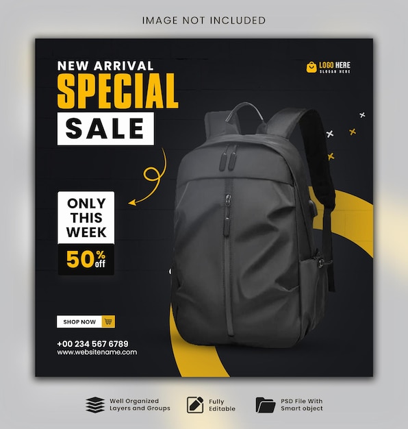 disegno di modello di borsa per banner di post sui social media