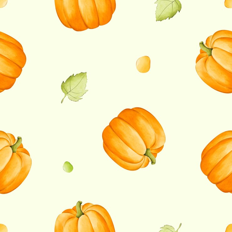 PSD disegno di zucca arancione sfondo giallo raccolto ottobre carina confezione cartolina foglia verde colorata