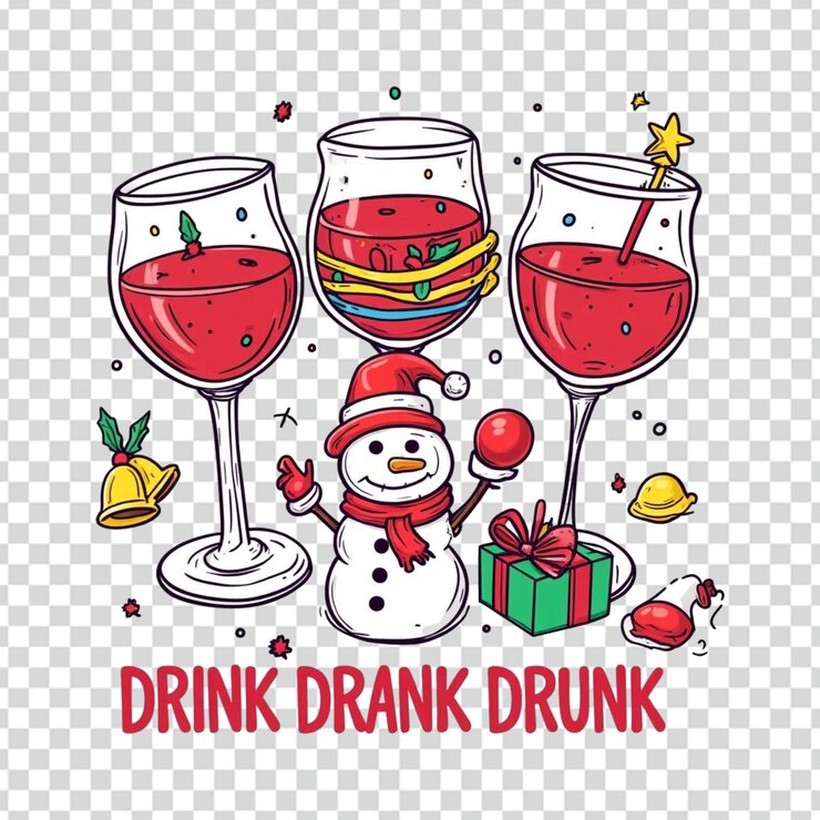 PSD disegno divertente di magliette di vino di natale