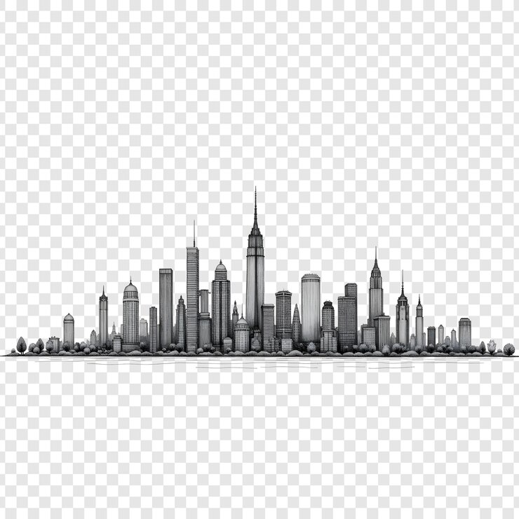 PSD disegno monocromatico dell'orizzonte di una città
