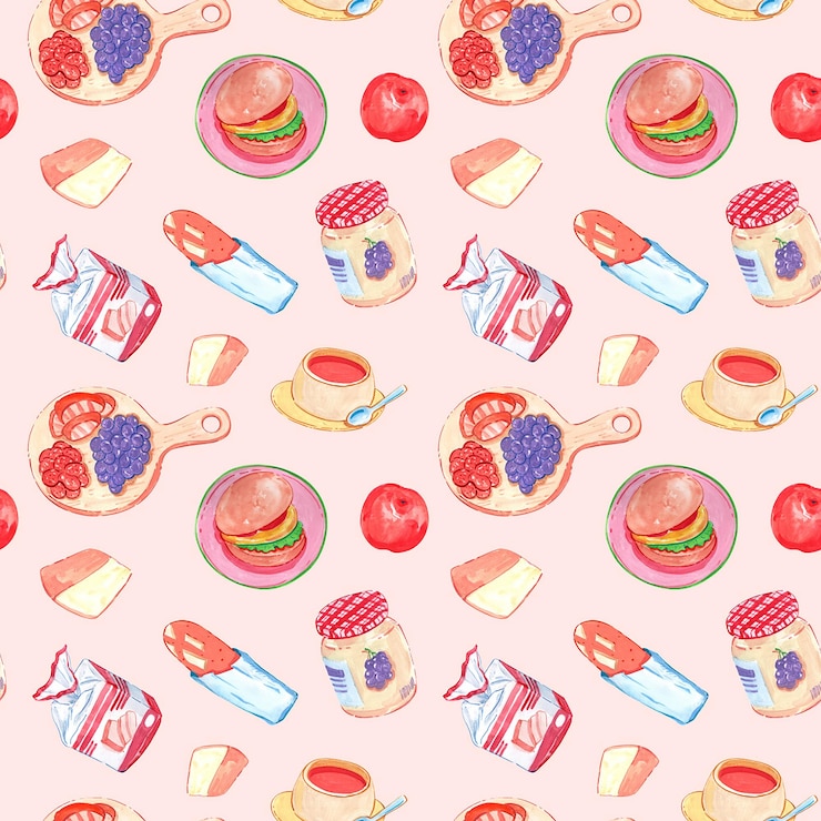 PSD disegno senza cuciture di bevande e frutta per un picnic in acquerello disegnato a mano xa