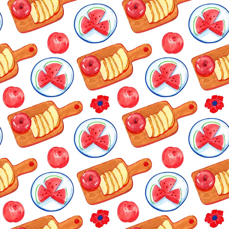 PSD disegno senza cuciture di frutta da picnic, acquerello, illustrazione disegnata a mano